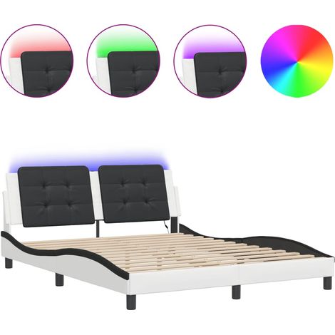 Lit double - lit simple - Cadre de lit avec LED Zadar blanc et noir 160x200 cm fr5329 - Maison La Vie (1/5)