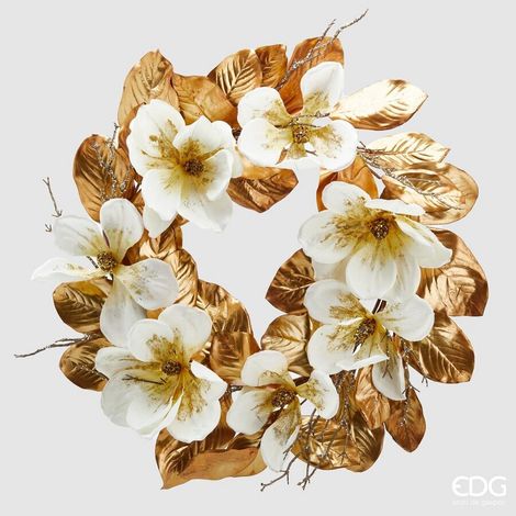 EDG Enzo De Gasperi Corona Magnolia Natalizia Shine D 75 Cm Bianco Oro (1/2)