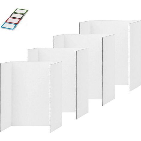 Set mit 4 dreiteiligen, faltbaren Präsentationstafeln, Whiteboards mit Klebezubehör, Präsentationstafeln aus Wellpappe S (1/5)