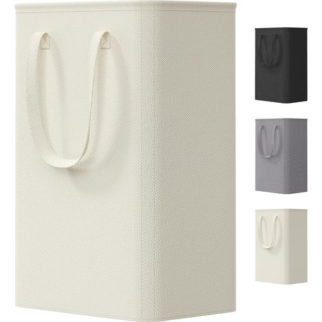 Panier à Linge Sale Pliable - 1 Unité - Tissu Oxford 600D Blanc - Capacité 50L Gain de Place - Salle de Bain Buanderie Chambre - 36x25,5x55 cm (1/5)
