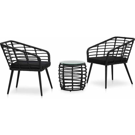 Ensemble Table + 2 chaises de bistro - Table à manger avec Chaises Résine tressée Noir BV688272 - BonneVie (1/5)