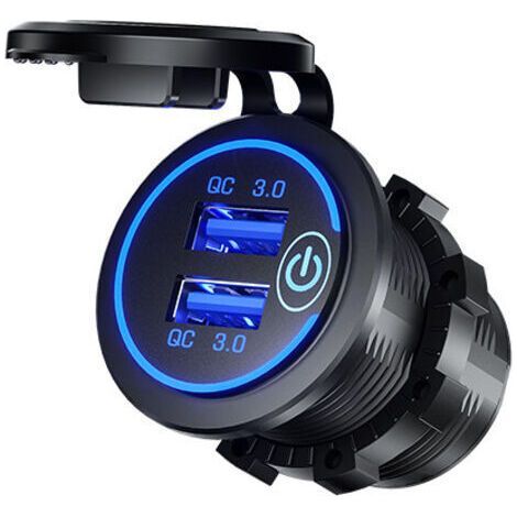 1pc charge rapide 3.0 double prise de chargeur USB étanche 36W 12V 24V prise USB charge rapide avec interrupteur tactile et kit de bricolage à LED bleue pour voiture bateau marin ATV bus camion voitur (1/4)