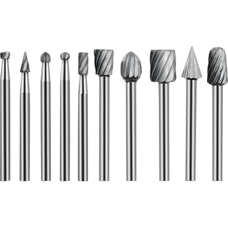 Fraises à tige en carbure de tungstène for fraises métaux, outils rotatifs électriques carbure, accessoires le travail du bois(10 Pcs Silver) 10 Silver - (1/5)