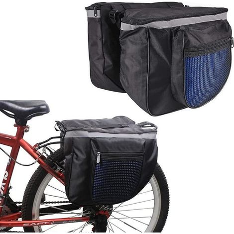 Sacoche arrière vélo, grand sac de selle double, avec bandes réfléchissantes, pour porte-bagages (couleur aléatoire) (1/5)