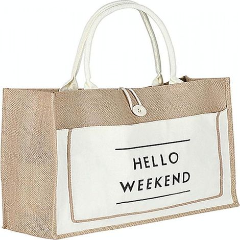 Sac cabas de plage en jute pour femme, sac à provisions réutilisable avec poignée (1/5)
