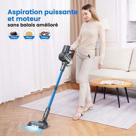 INSE S7P Aspirateur balai sans fil bleu avec écran LED et brosse à rouleau souple (1/5)