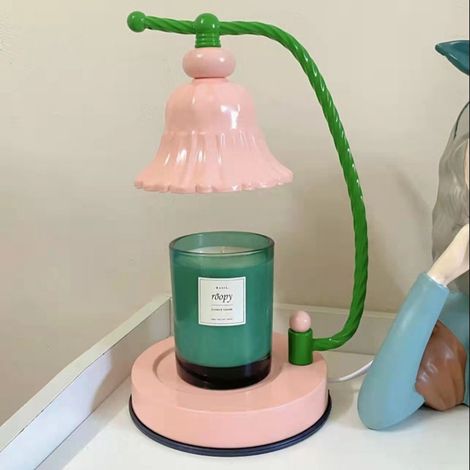 Lampe chauffante à bougie, intensité variable, sans fumée, romantique, style européen, en métal, bougie fondante, lampe de table pour chambre, version coréenne, prise européenne, rose (avec 2 ampoules (1/5)