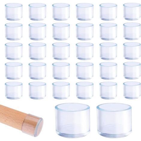 Lot de 32 capuchons de chaise, capuchons de chaise ronds en plastique transparent de 25 mm, convient aux pieds de table ronde e (1/4)