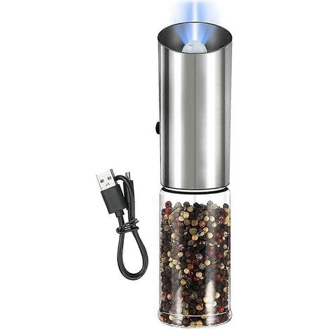 Moulin à poivre électrique, sel et poivre, rechargeable par USB, utilisation à une main, doseur réglable. (1/5)