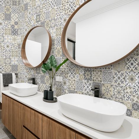 Sticker Mural Carrelage adhésif Cuisine Salle de Bain - 60 STICKERS CARREAUX DE CIMENT AZULEJOS MINOA - 60stickers20x20cm (1/5)