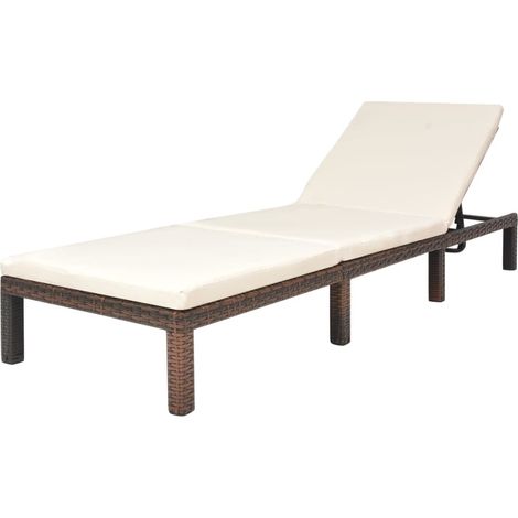Lettino prendisole sedia a sdraio lettino prendisole letto da giardino mobili da esterno per patio con cuscino resina intrecciata marrone 020012514