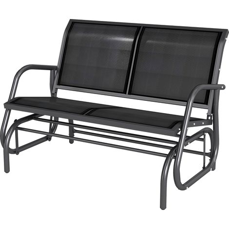 Zweisitzige Gartenschaukelbank aus Metall und atmungsaktivem Netzgewebe, 120 x 70 x 85 cm, schwarz