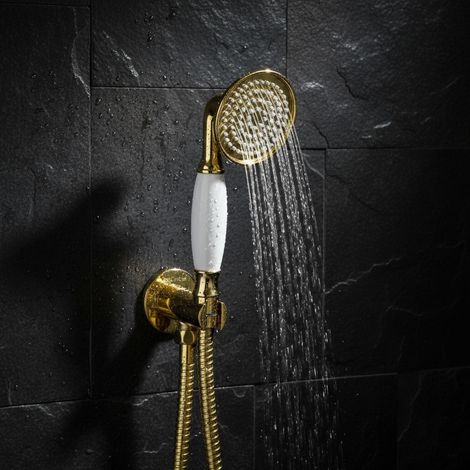 Douche à main PaulGurkes avec flexible en or - Ensemble de douche rétro nostalgique (1/5)