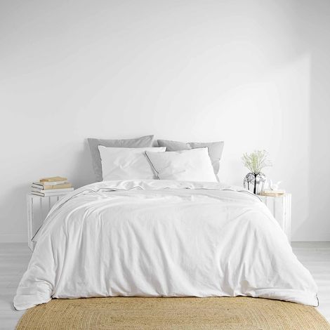 Parure de lit 240 x 220 cm Linette en coton lavé 57 fils Blanc (1/4)