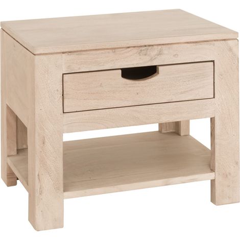 comodino in legno di Acacia 50x35x45 pietra bianca sbiancato NATURE WHITE 91