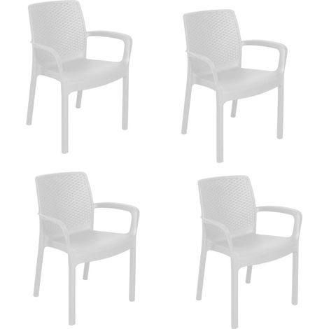 Dmora Sedia da esterno Viterbo, Seduta da giardino, Sedia per tavolo da pranzo, Poltrona outdoor effetto rattan, 100 % Made in Italy, Set da 4, Cm 54x60h82, Bianco, con imballo rinforzato (1/5)