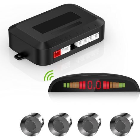 Radar De Recul Voiture Sans Fil, Système De Radar Inversé Avec 4 Radars De Recul, Affichage De Distance à LED Sans Fil Avec Avertissement Sonore + 4 Grise Car Capteur De Recul for Auto Vans RV Trailer (1/5)
