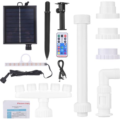 Ortviai Fontaine solaire pour piscine avec LED colorées, tête orientable à 360°, 5 buses (1/5)
