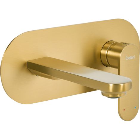 Grifo monomando de latón empotrado para lavabo en pared dorado Chapala