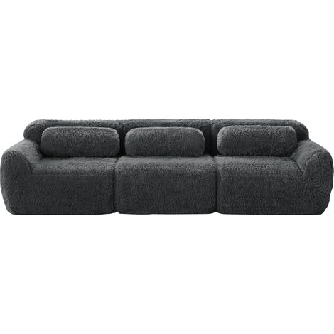 3-Sitzer Tiefsofa, Premium-Plüschstoff, modulare, rutschfester Boden, keine Montage, mit Kissen. Ergonomische Unterstützung, hochelastischer Schaumstoff, geeignet für Wohnzimmer, Grau