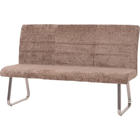 [NON UTILIZZATO] Panca HHG-101, panchina sala da pranzo, acciaio inox spazzolato stoffa/tessuto ciniglia Oeko-Tex, 160cm, marrone