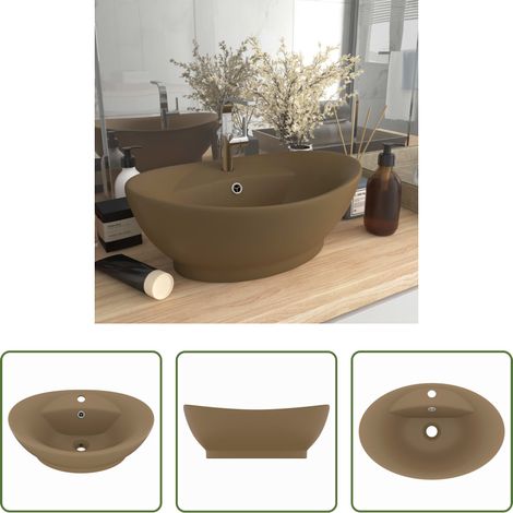 Ovales Waschbecken -  Luxus-Waschbecken Überlauf Oval Matt Creme 58,5x39cm Keramik