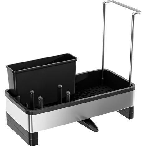 Organisateur d'évier en avec bac d'écoulement Automatique, Porte eponge evier cuisine pour Porte Serviettes Rangement et Organisation de Cuisine Accessoires (Noir)