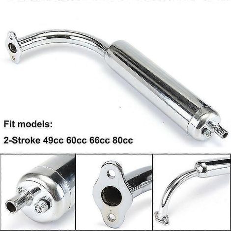 Pot d'échappement chromé pour vélo motorisé 2 temps 49cc 60cc 66cc 80cc (1/5)