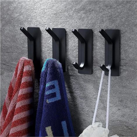 Ganchos autoadhesivos para toallas, acero inoxidable 304, perchas para baño/albornoces/alojamiento, ganchos de pared con fuerte adhesivo (paquete de 12, negro) (1/5)