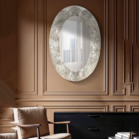 Specchio Daga, Cornice Effetto Materico, Forma Ovale, Tipologia a Parete, 88x128h cm Argento (1/5)