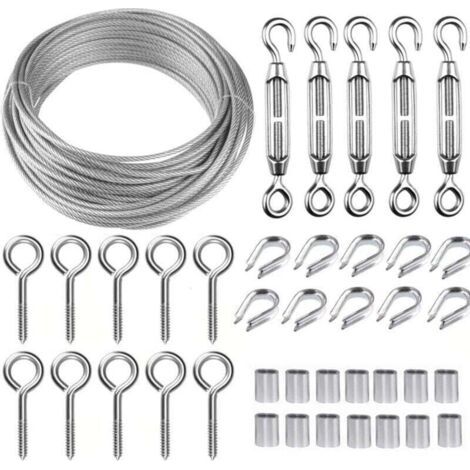 Kit de câble de suspension en acier inoxydable de 30 m, câble métallique en acier inoxydable revêtu de 2 mm, avec tendeur M5 et crochets à œil, pour plantes grimpantes et growlers (1/4)