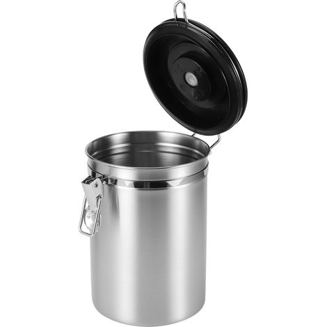 Pot de conservation pour café et thé en grains, étanche à l'humidité, en acier inoxydable avec réservoir scellé et valve d'évacuation d'air (Argent 1,8 L (contenance d'environ 750 g)) (1/5)
