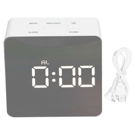 Questa sveglia a specchio a LED multifunzionale, dotata di display della temperatura, funzione snooze e alimentazione USB, è ideale per camere da letto, uffici e soggiorni. (1/5)