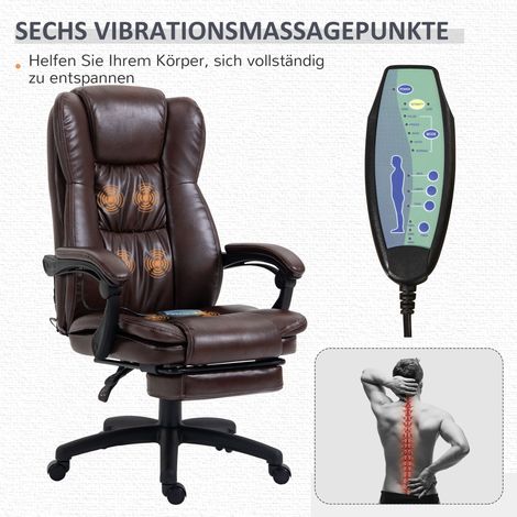 Fauteuil pivotant ajustable avec repose-pieds, appui-tête et fonction massage, revêtement en cuir synthétique marron, 68,5 x 68,5 x 113-121 cm (1/4)
