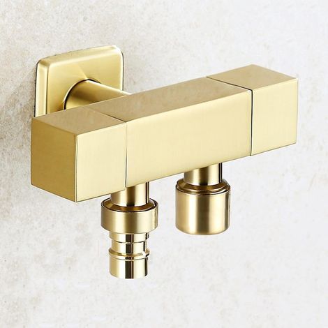 Robinet de jardin, laiton, doré, double sortie, eau froide (1/5)