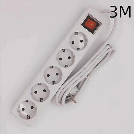 Multiprise avec interrupteur, rallonge de 2/3/5 mètres, adaptée aux petits appareils électroménagers, connecteur 5 broches de 3 mètres. (1/5)