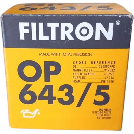 Filtro olio motore marca filtron codice filtro op 643/5