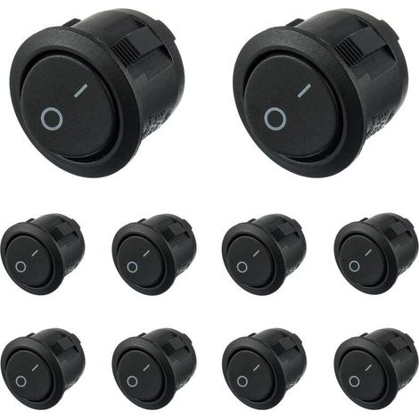 Interrupteur à bascule rond noir 10 pièces marche/arrêt 2 broches AC 6A (250V) 10A (125V) SPST Appuyez sur le bouton à bascule pour Auto Boat Marine Car Truck Light Household (1/5)