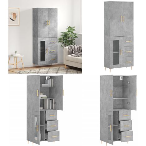 Buffet haut Gris béton 69,5x34x180 cm Bois d'ingénierie - Buffet Design Moderne - Meuble Rangement Gris - Armoire Haute - Buffet Bascule - Meubles Salon - Home & Living (1/5)