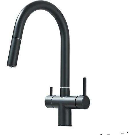 Grifo de cocina con rociador extraíble, control de doble manija, acabado negro mate. (1/2)
