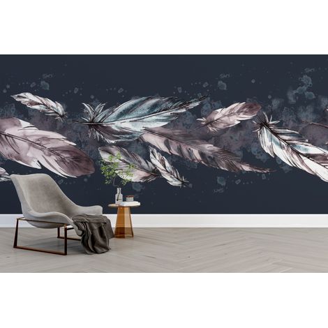 Papier peint boho - parterre de plumes légères et floues - 500 x 270 cm (1/2)