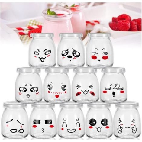 12 Pots yaourt, Verre 100ml, Couvercle PE4, Étanche, Cuisine, Conservation alimentaire (1/4)