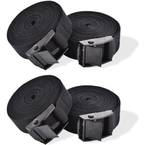 4 Sangles d'arrimage, 1m Sangle de Serrage, Sangle à cliquet, Sangle 25mm, Noir Sangle, avec verrou de Serrage, Sangle a cliquet, Sangle Moto remorque (1/5)