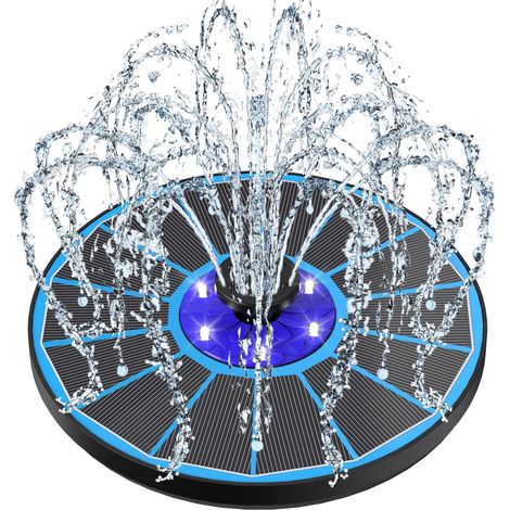 Fontaine Solaire Extérieur, 3.5W LED Flottante Pompe Bassin Solaire, Fontaine Solaire Verre avec 2200mAh Batterie, 7 Buses & 4 Tiges Fixes pour Bain d'oiseaux Aquarium Jardin