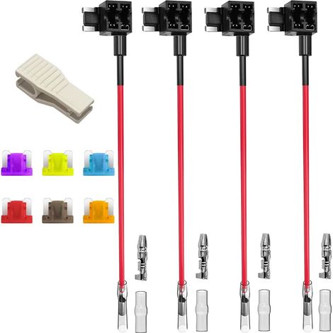 4pcs 12/24V 20A Mini Basse Profil Add-A-Circuit Porte-fusible Voiture, Adaptateur Lame, avec 6 Fusibles à Lame Miniature et 1 Extracteur (1/5)