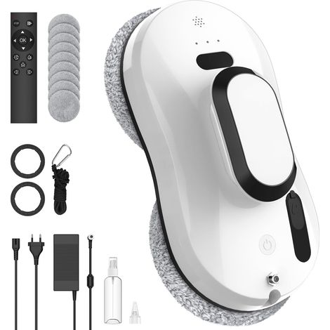 Robot laveur de vitre avec pulvérisation d'eau, aspiration 5600 Pa et 8 chiffons microfibre (1/5)