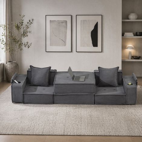 Sofá 2 plazas con almacenaje lateral pana 162 cm OKMYHOME (1/5)