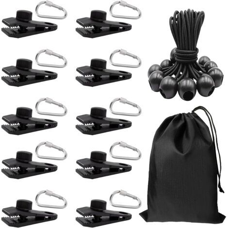 31x Clip de Bâche et Tendeur Elastique et Mousquetons Pince à Bâche Set pour Coupe-Vent Camping Bâche Voiture Piscine Bateau Couvre (1/5)
