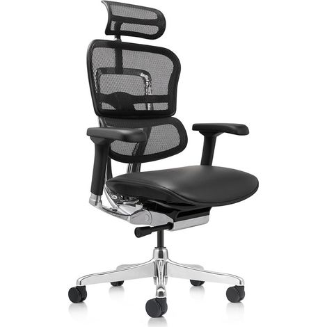 COMFORT Chaise de bureau Ergohuman Elite2 (avec appui-tête) - Assise en cuir - Noir