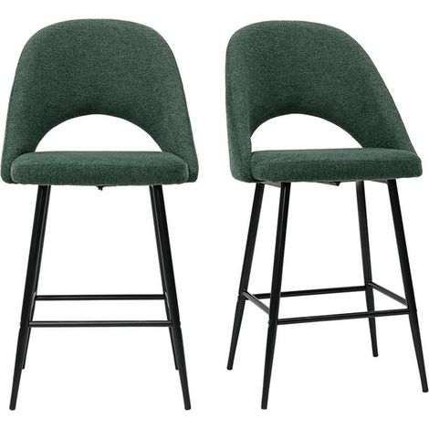 Set de 2 taburetes de cocina efecto aterciopelado texturizado verde 65 cm COSETTE (1/4)